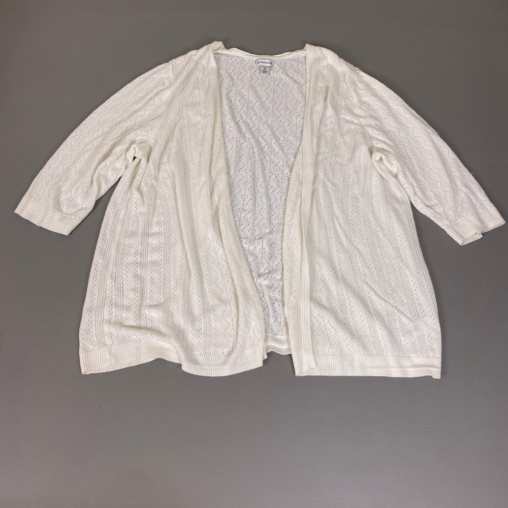 Croft & Barrow Cardigan Plus Size 3X White Pointelle Open 3/4 Sleeve Rayon